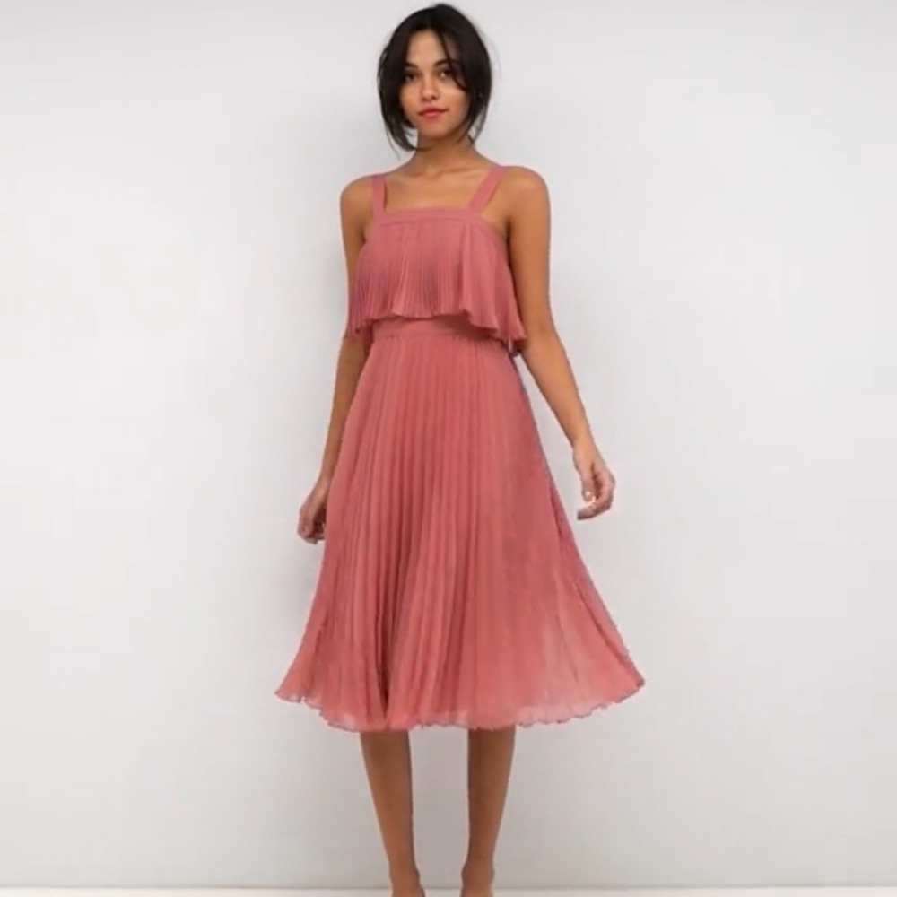 NWT ASOS Double Layer Pleated Midi Dress Tea Rose
